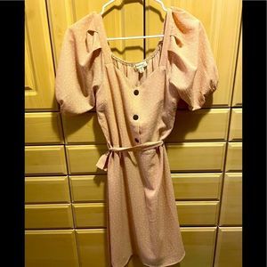 Polka Dot Peach and White Dress with Bouncy Sleeve